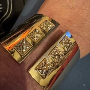 Victoria’s Secret Gold Hinged Cuff Bracelet – Statement Crystal Studs